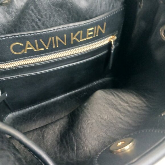 Calvin Klein Bucket Bag Black Initial Canvas Gabrianna Cross Body Faux Leather - Picture 6 of 12